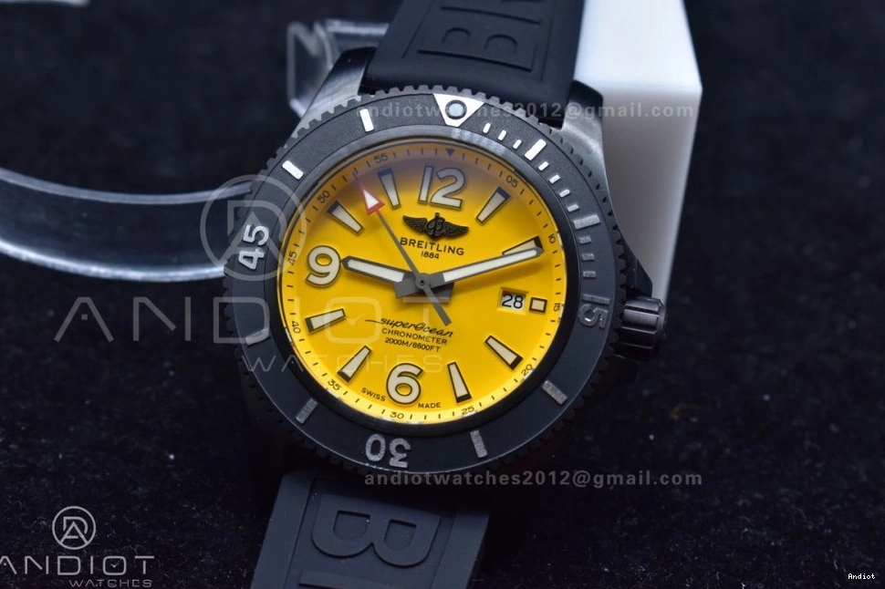 on Rubber Superocean A2824 Black 1:1 Dial Edition Best Strap Bezel TF Yellow 44 Black Automatic 0516